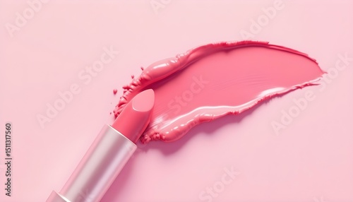 Pink lipstick on a pink background, highlighting its luxurious texture and vibrant hue, ideal for beauty and cosmetics imagery