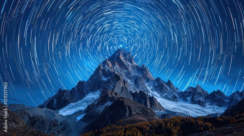 Majestic Mountain Under Star Trails