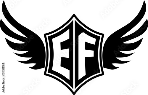 EF logo emblem with winged and shield template