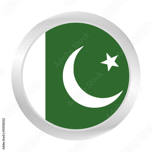 Flag of Pakistan. Circle flag icon logo. Round flag. Flag icon. Standard color. Digital illustration. Vector illustration.	