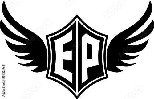 EP logo emblem with winged and shield template