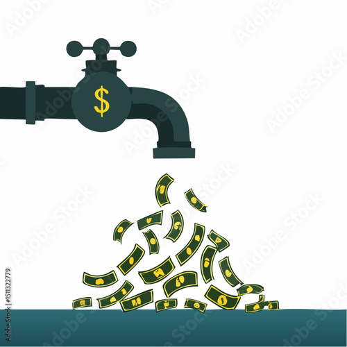 Money Flowing from Faucet Visualizing Financial Streams and Wealth Generation