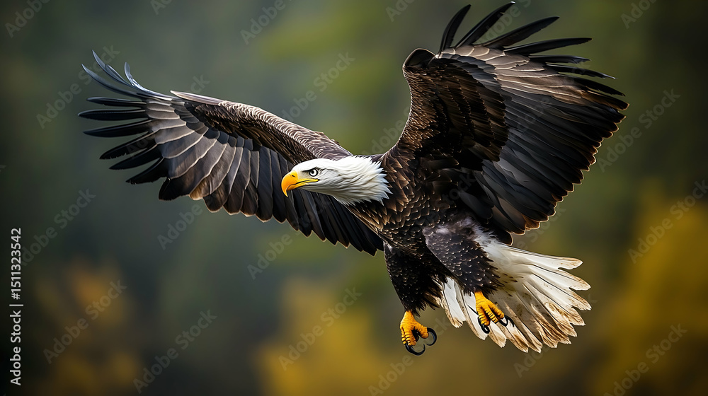 Fototapeta premium Majestic bald eagle soaring through the air.