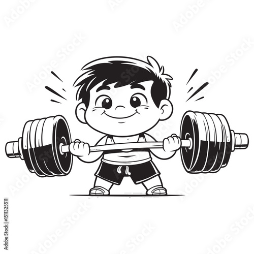 Little boy lifting barbell vector image
