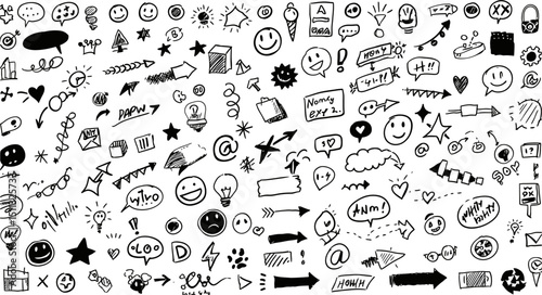HandDrawn Doodle Chaos Icons Arrows and Smiles