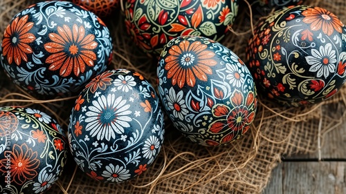 Floral Geometric Easter Eggs on Burlap