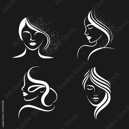 Vector beauty illustration of a woman's profile with long hair, a graceful fashion silhouette