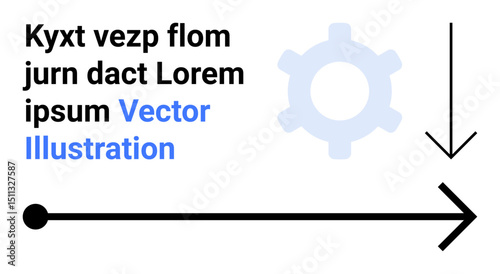 Single black arrow pointing right with downward extension, subtle gear design, placeholder text. Ideal for workflow, process, automation, navigation, technology, strategy simple landing page