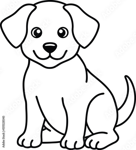 Cute Puppy Dog Cartoon Outline Illustration Sitting and Smiling Happily