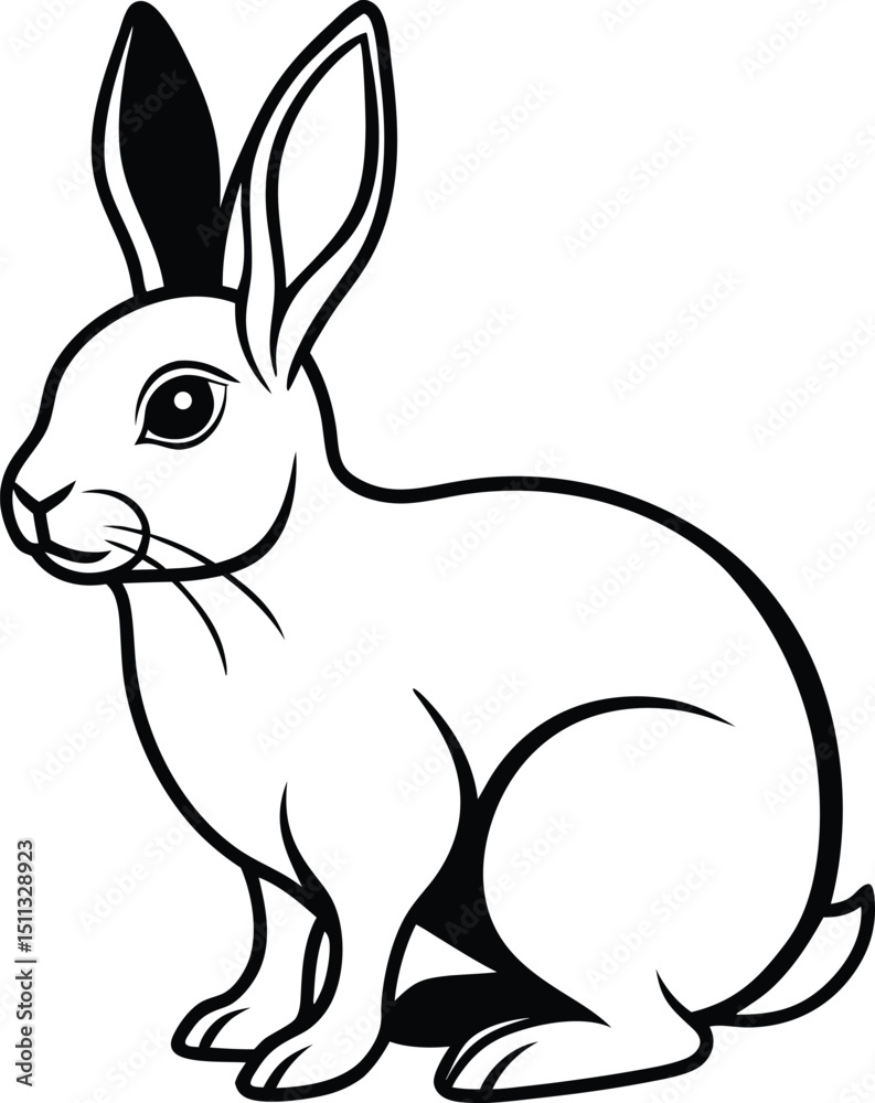 Obraz premium Black and white illustration of a sitting rabbit in profile view