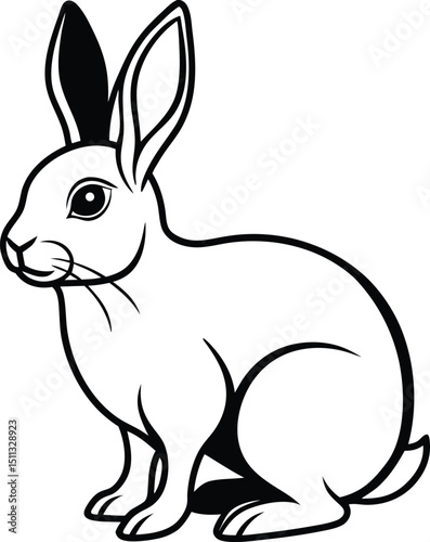 Black and white illustration of a sitting rabbit in profile view