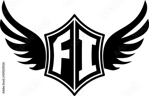 FI logo emblem with winged and shield template