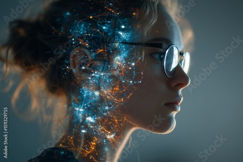 Double exposure of a quantum physicist with atomic structures, next-gen computing research