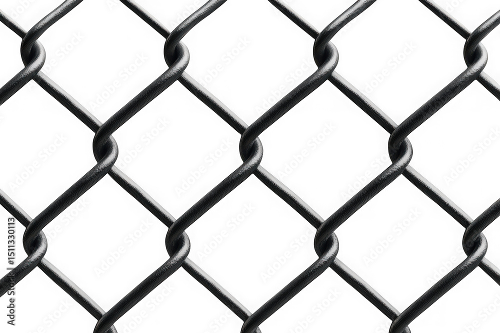 High resolution chain link fence texture, metal wire mesh security barrier, fencing detail, seamless pattern, isolated on transparent background