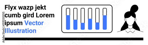 Womans face in profile next to a test tube chart with varying fill levels. Ideal for science, research, education, analytics, technology, medicine, innovation, simple landing page