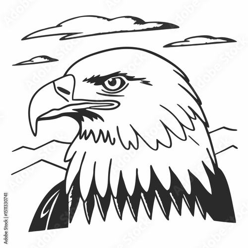 A majestic eagle head gazes intently, its sharp features defined with striking detail, rendered in a clean, illustrative style. Generative AI