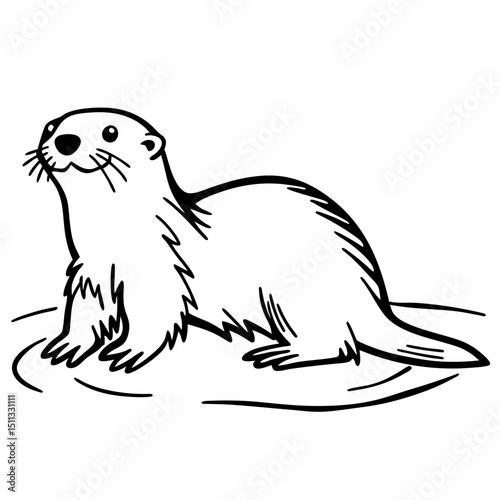 An adorable playful otter illustrated in simple yet elegant line art. Capture the essence of the adorable mammal, this artwork is a perfect illustration to represent fun. Generative AI