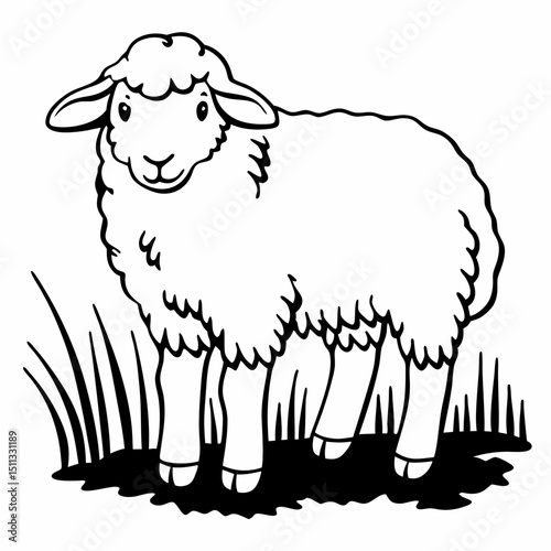 A charming lamb stands proudly. It's a delightful, inviting depiction of pastoral life in a clean-cut style. Generative AI