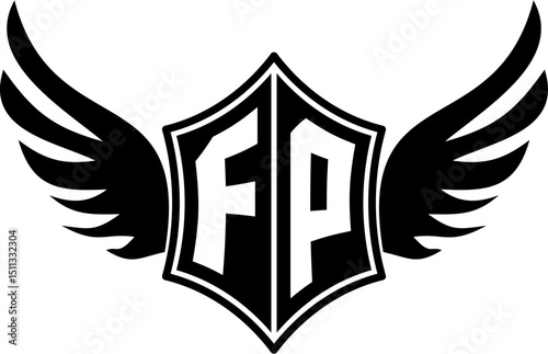 FP logo emblem with winged and shield template