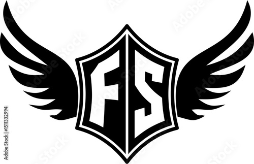 FS logo emblem with winged and shield template
