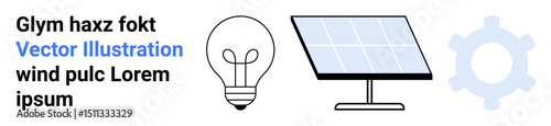Light bulb, solar panel, and gear emphasizing renewable energy, innovation, and efficiency. Ideal for sustainability, green technology, energy solutions, climate action innovation efficiency