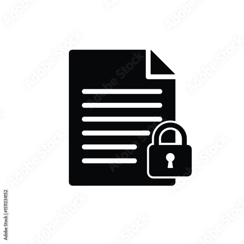 A black and white illustration of a document with a padlock, symbolizing data protection and information security, highlighting the importance of keeping sensitive data safe and confidential.