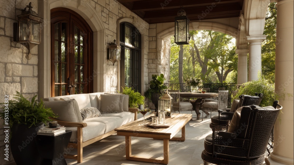 Fototapeta premium Elegant light filled stone porch