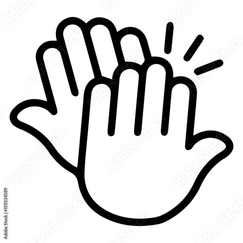 An (outline style) illustration of two stylized open hands meeting in a high-five, symbolizing agreement, success, celebration, and teamwork. Conveying a moment of shared friendly triumph