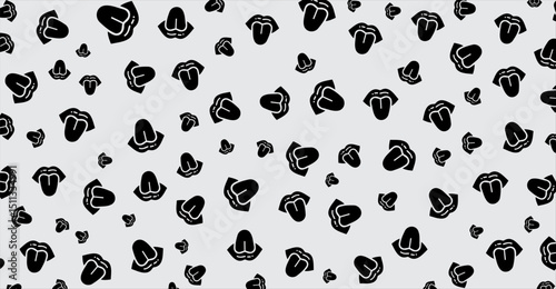 Monochrome Whimsical Pattern: Scattered Lips and Noses on Light Gray Background - Abstract Face Parts Design for Textile Prints and Contemporary Art Projects