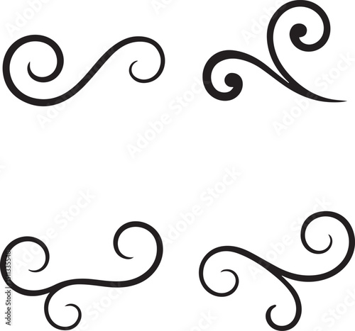 Decorative swirl and spiral vector silhouette set, perfect swirl for graphic design. Elegant shapes add a stylish touch to invitations, logos, tattoos, and art projects