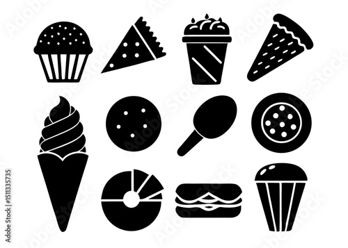 Food and drink icon set simple silhouette vector on white background 