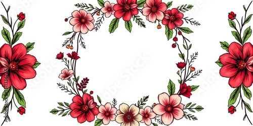 Wallpaper Mural Hand-drawn Christmas floral wreath frame; circle within rectangle, doodle style, vector illustration,  border,  art Torontodigital.ca