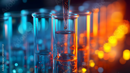 Liquid being dispensed into test tubes.
