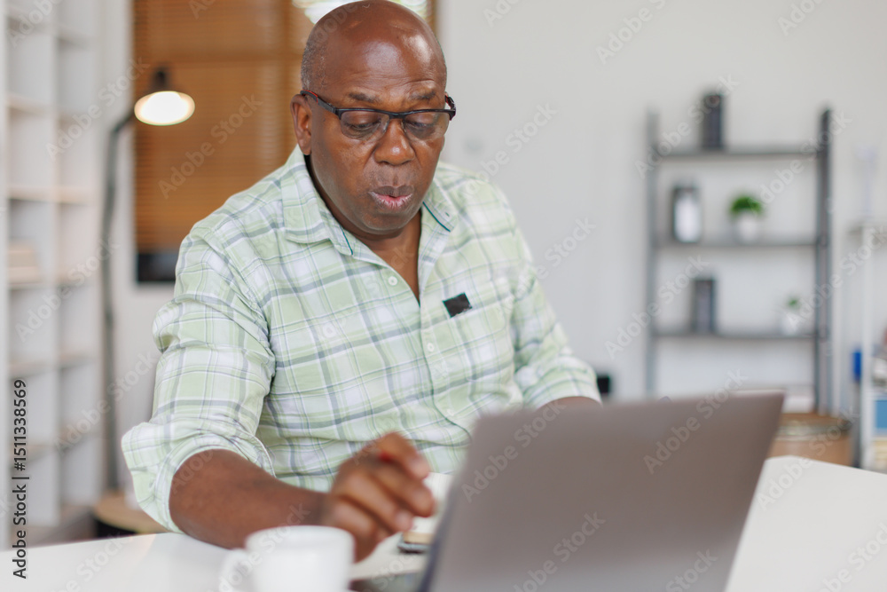 Fototapeta premium Old man, Senior man, business man executive with laptop computer working in office.