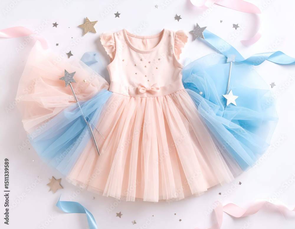 Obraz premium Magical Girl Pastel Tutu Dress Star Wands and Floating Ribbons