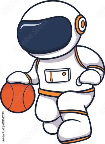 Astronaut Playing Basketball Cartoon