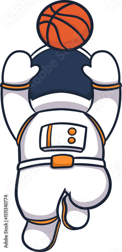 Astronaut Playing Basketball Cartoon
