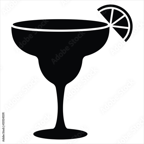 Vector graphic of a black silhouette of a margarita glass with a wide