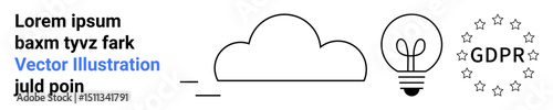 Cloud icon, lightbulb, and GDPR compliance text suggest innovation, data storage, and privacy. Ideal for technology, innovation, cybersecurity, cloud services data privacy compliance simple