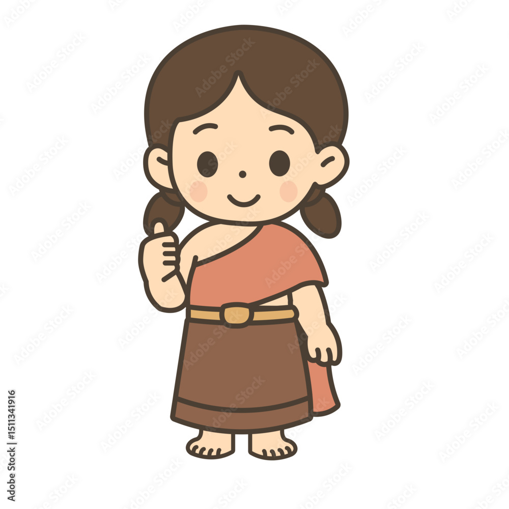Cute style Thai kids in traditional costume cartoon illustration Cute style Thai kids in traditional costume cartoon illustration