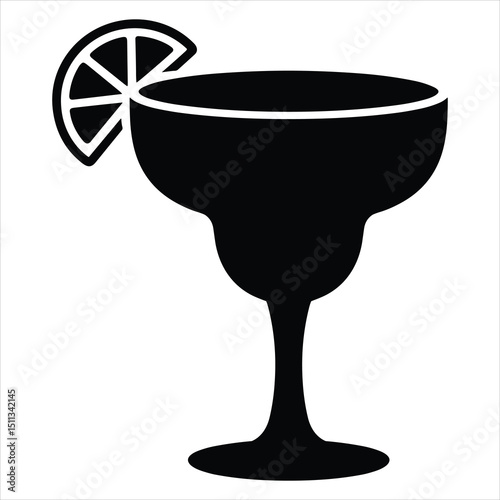 Vector graphic of a black silhouette of a margarita glass with a wide
