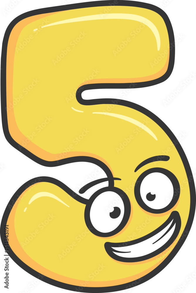 Obraz premium Cute Cartoon Number Five Character