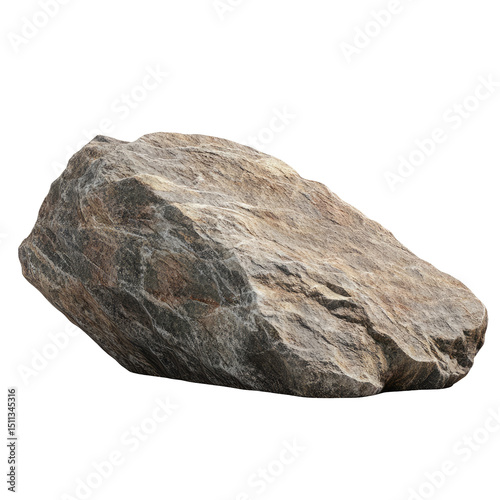 A large, irregular, light brownish-gray stone, angled, against a black background