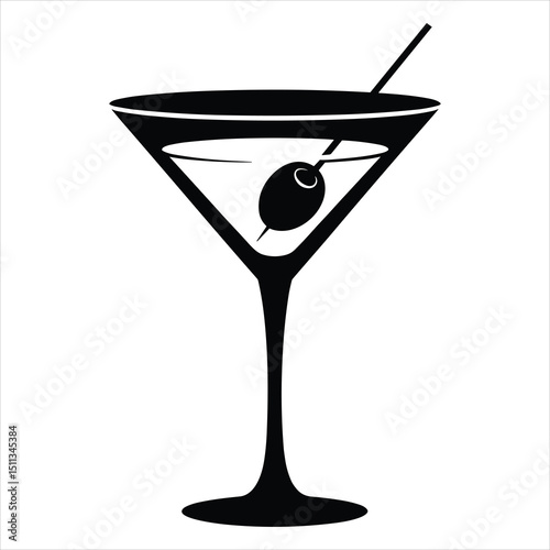 Vector graphic of a black silhouette of a classic martini glass