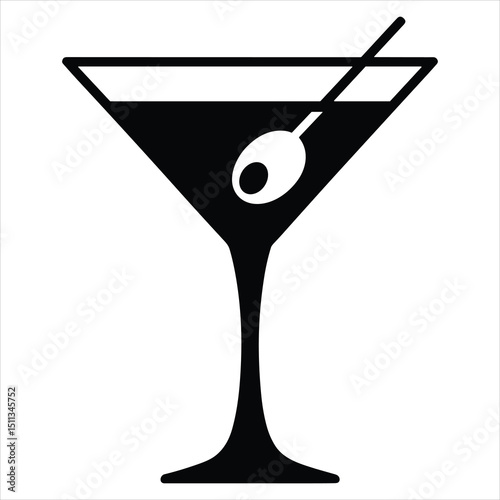 Vector graphic of a black silhouette of a classic martini glass