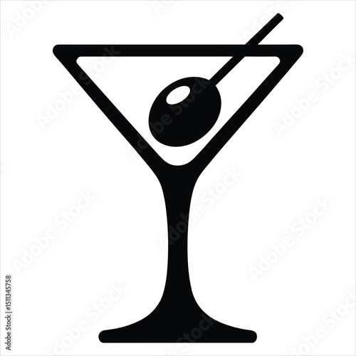 Vector graphic of a black silhouette of a classic martini glass