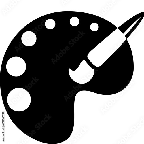 Yellow vector illustration icon design shows palette and brushes, a symbol of artistic food