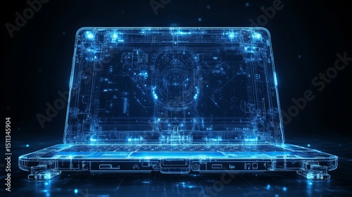 Futuristic Laptop Design with Digital Glow and Technology Elements