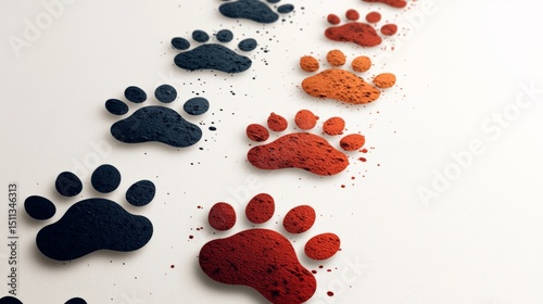 Colorful paw prints on a white surface creating an artistic footprint