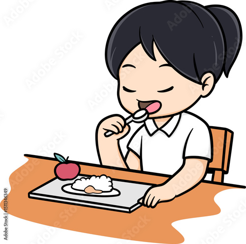 A cheerful child enjoying a meal, ideal for food-related marketing or children-focused content.